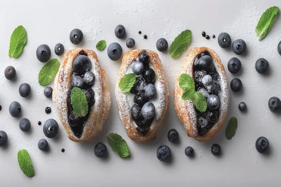 Tartine di sfoglia con mirtilli e yogurt