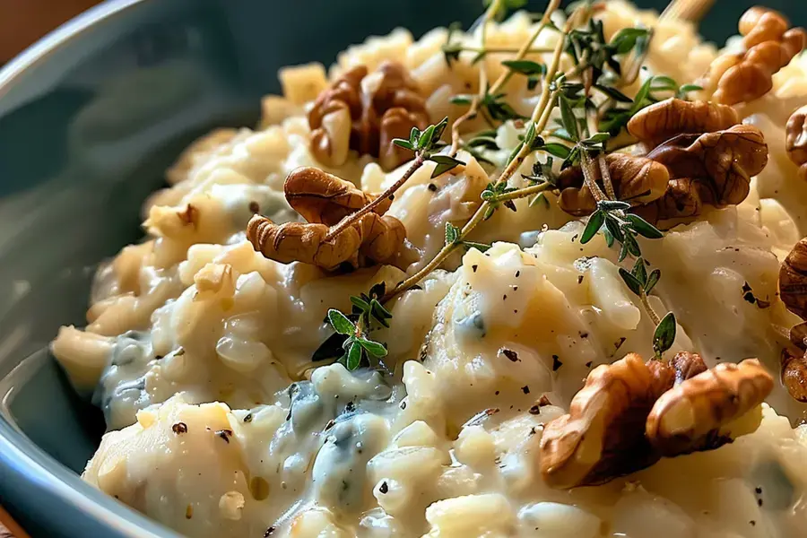 Risotto con noci, uva e gorgonzola